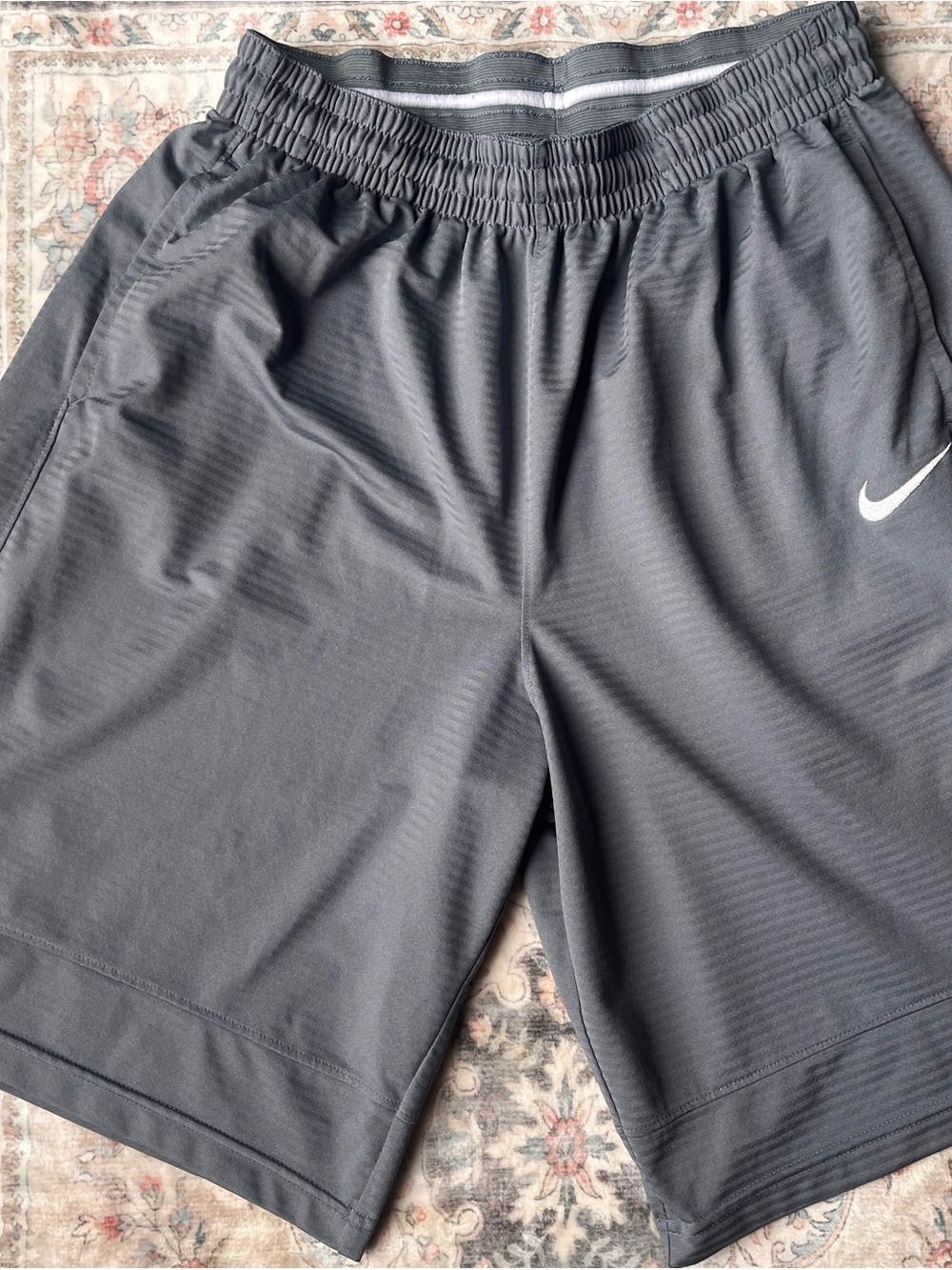 Nike Gray Men's XL Athletic Shorts with White Swoosh and Drawstring